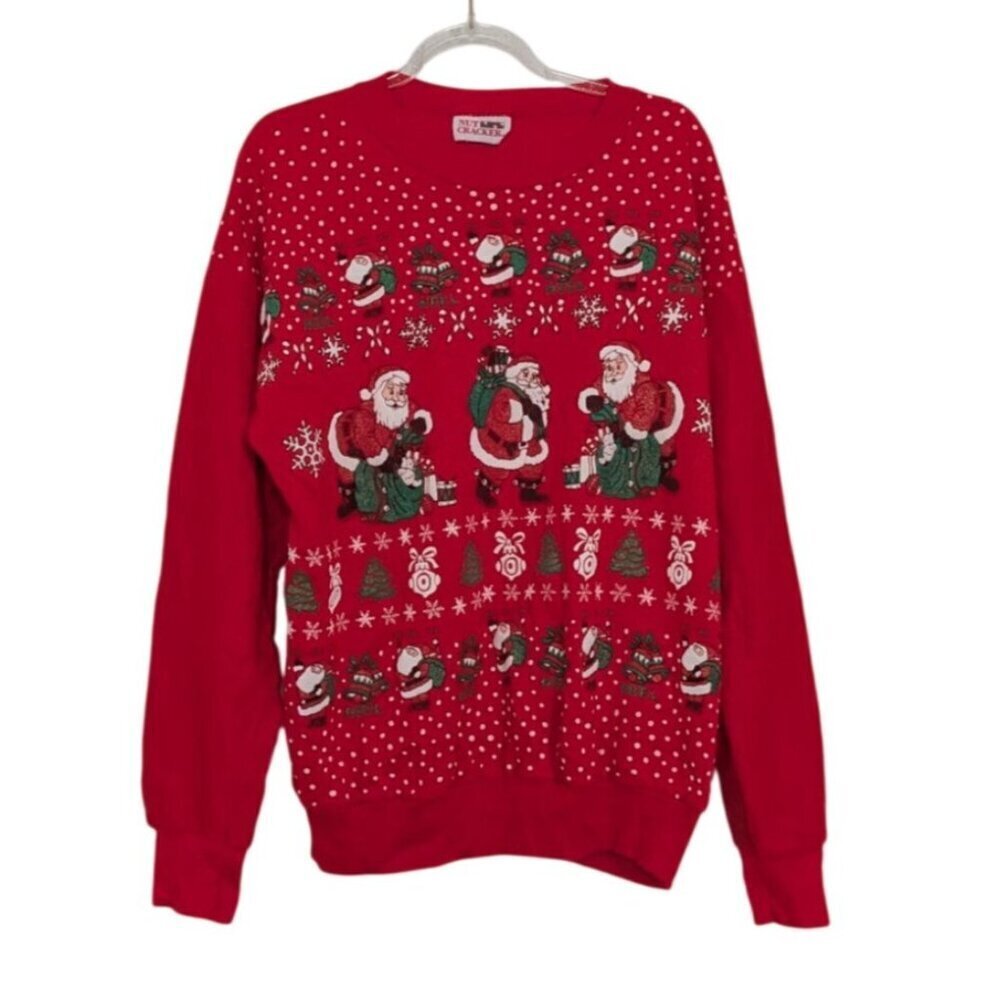 Nutcracker Santa Sweatshirt Womens Size Medium Red Vintage 90s Christmas